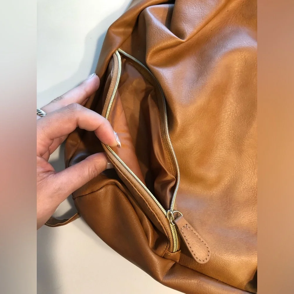 NWOT Brown Faux Leather Backpack OS_4